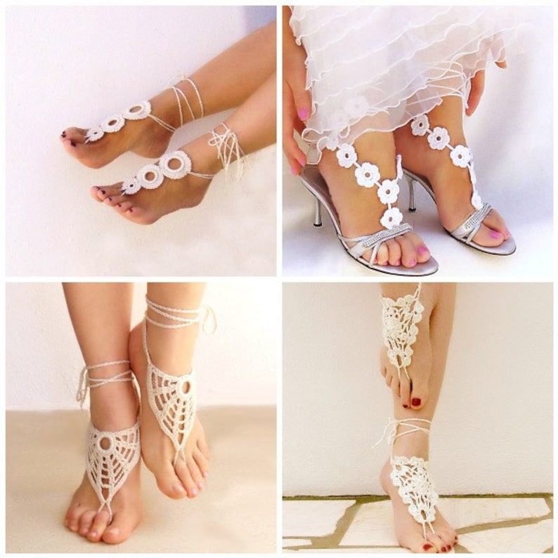 Butterfly foot jewelry Crochet lace barefoot sandals Bridal barefoot image 10