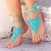 Turquoise lace barefoot sandals Crochet footless sandals Beach barefoot Bottomless sandals Wedding barefoot 
