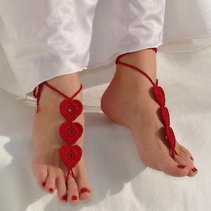 Valentines day gift Red heart barefoot sandals Crochet foot jewelry image 6