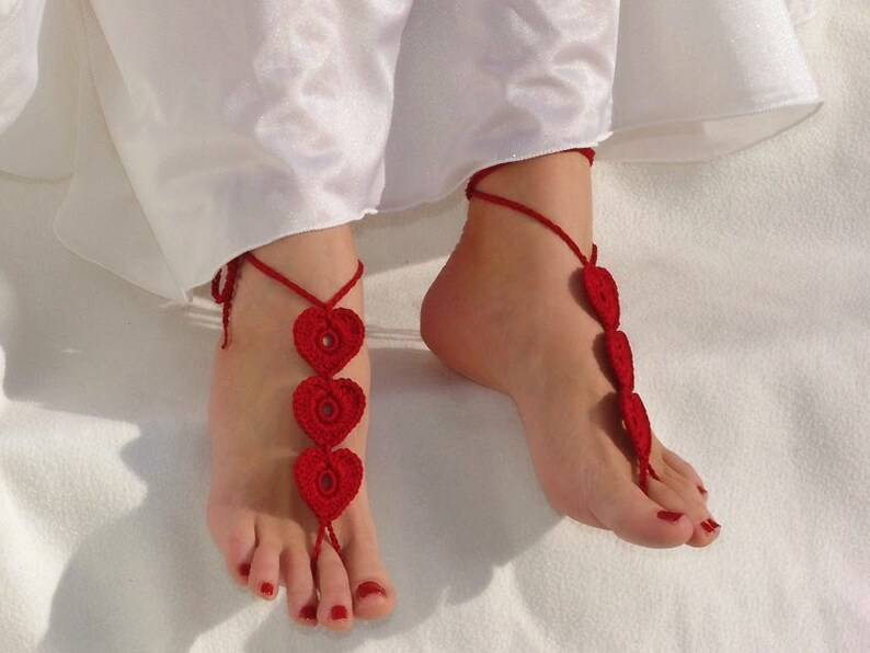 Valentines day gift Red heart barefoot sandals Crochet foot jewelry image 6