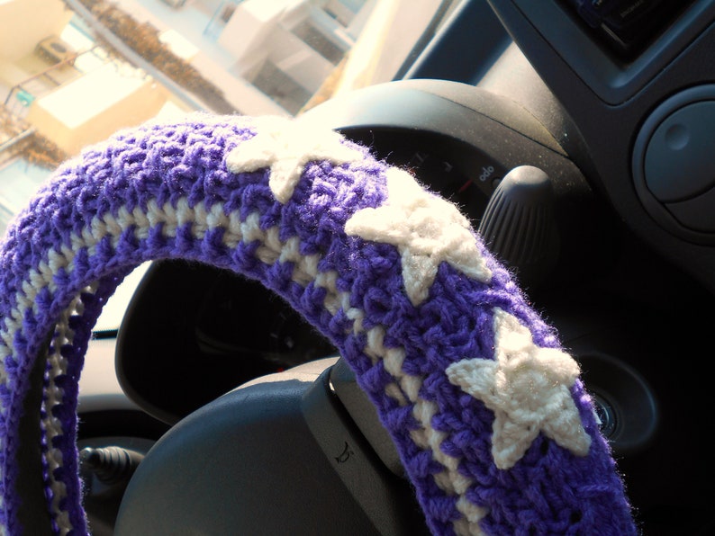 Purple Steering wheel cover Seat belt cover Car wheel cover Car accessories for teens image 9