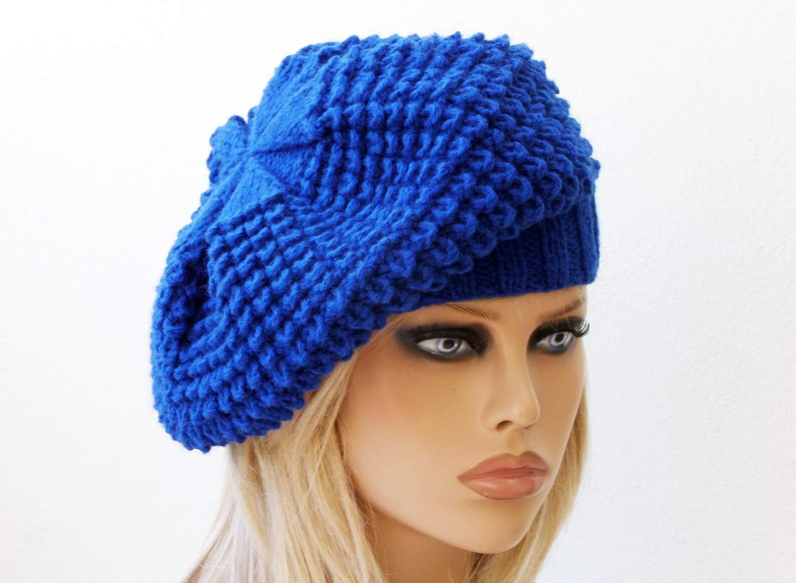 Oversized Beret Royal Blue Knit Hat Alpaca Wool Slouchy Beanie Etsy