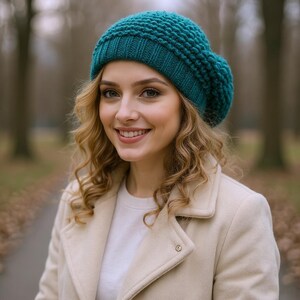 Beige knit beret Slouchy beanie women Alpaca wool beret image 4