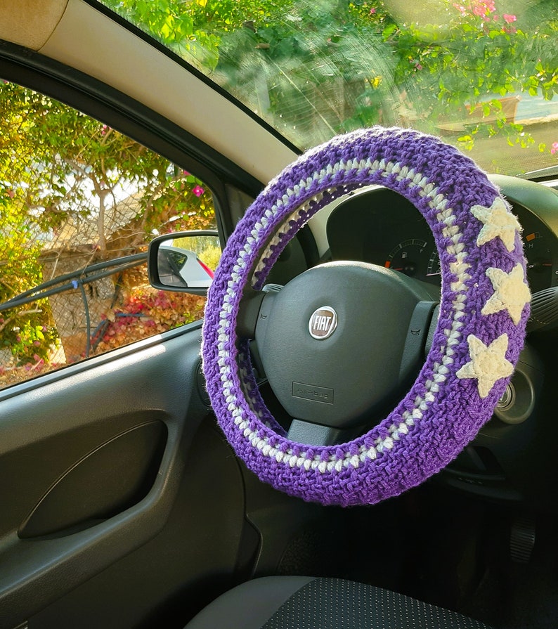 Purple Steering wheel cover Seat belt cover Car wheel cover Car accessories for teens image 8