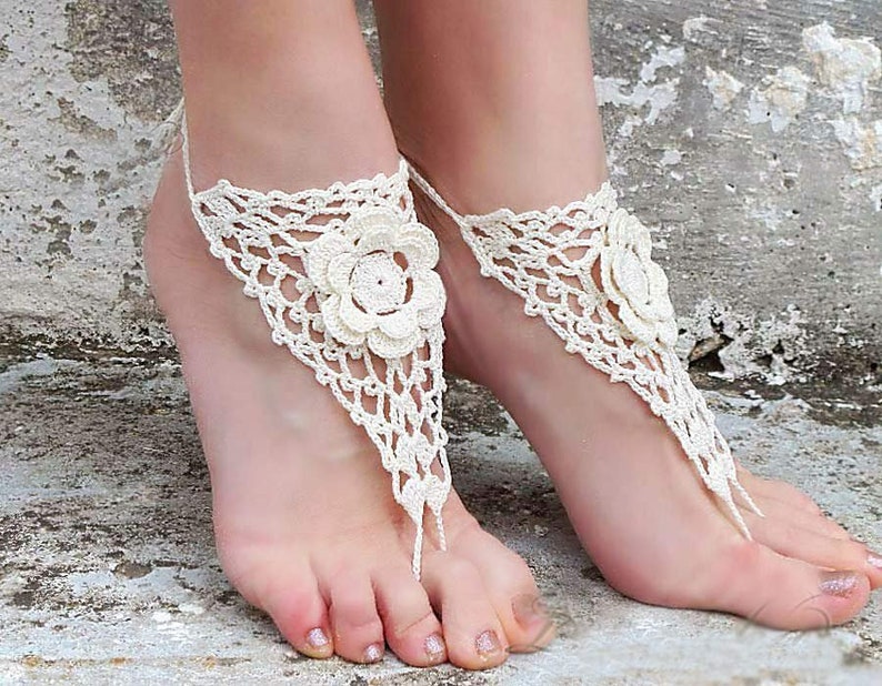 Crochet lace barefoot sandals Foot fetish Footless sandals Flower barefoot Beach foot jewelry Bridal barefoot Soleless sandals image 7