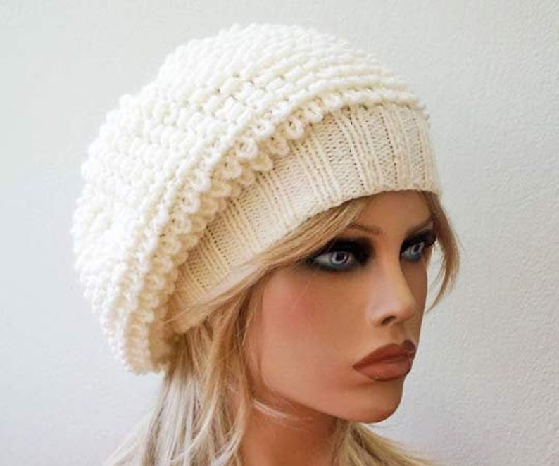 Green Cable Knit Hat Knit Beret Women Loose Knit Hat Cute Etsy