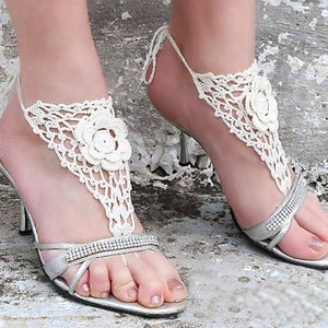 Crochet lace barefoot sandals Foot fetish Footless sandals Flower barefoot Beach foot jewelry Bridal barefoot Soleless sandals image 8