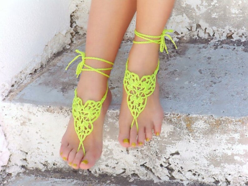 Peach Coral barefoot sandals Crochet footless sandals Sexy foot jewelry Lace barefoot Bottomless sandals wedding Foot fetish jewelry image 4