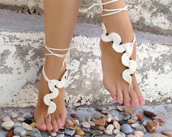 Cream barefoot sandals Soleless sandals for weddings Beach barefoot Crochet foot thong Footless sandals Bridal barefoot Wedding barefoot