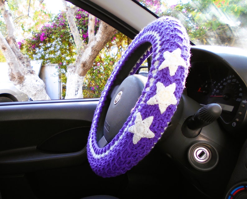 Purple Steering wheel cover Seat belt cover Car wheel cover Car accessories for teens image 3