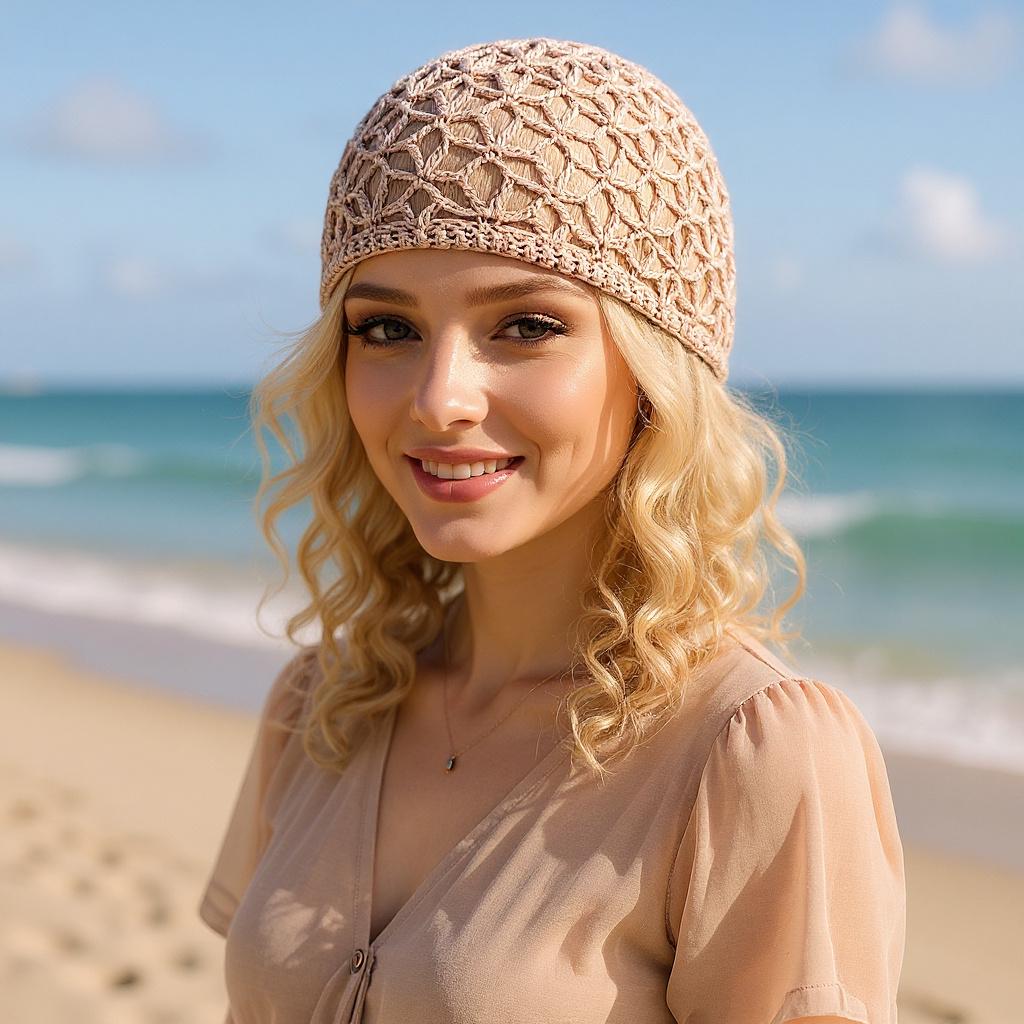 Crochet Beanie Fitted Hat Lace Skull Cap Cotton Net Hat Girl  display picture 3