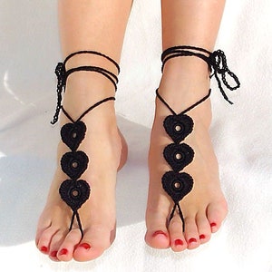Valentines day gift Red heart barefoot sandals Crochet foot jewelry image 9