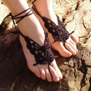 Butterfly foot jewelry Crochet lace barefoot sandals Bridal barefoot image 9