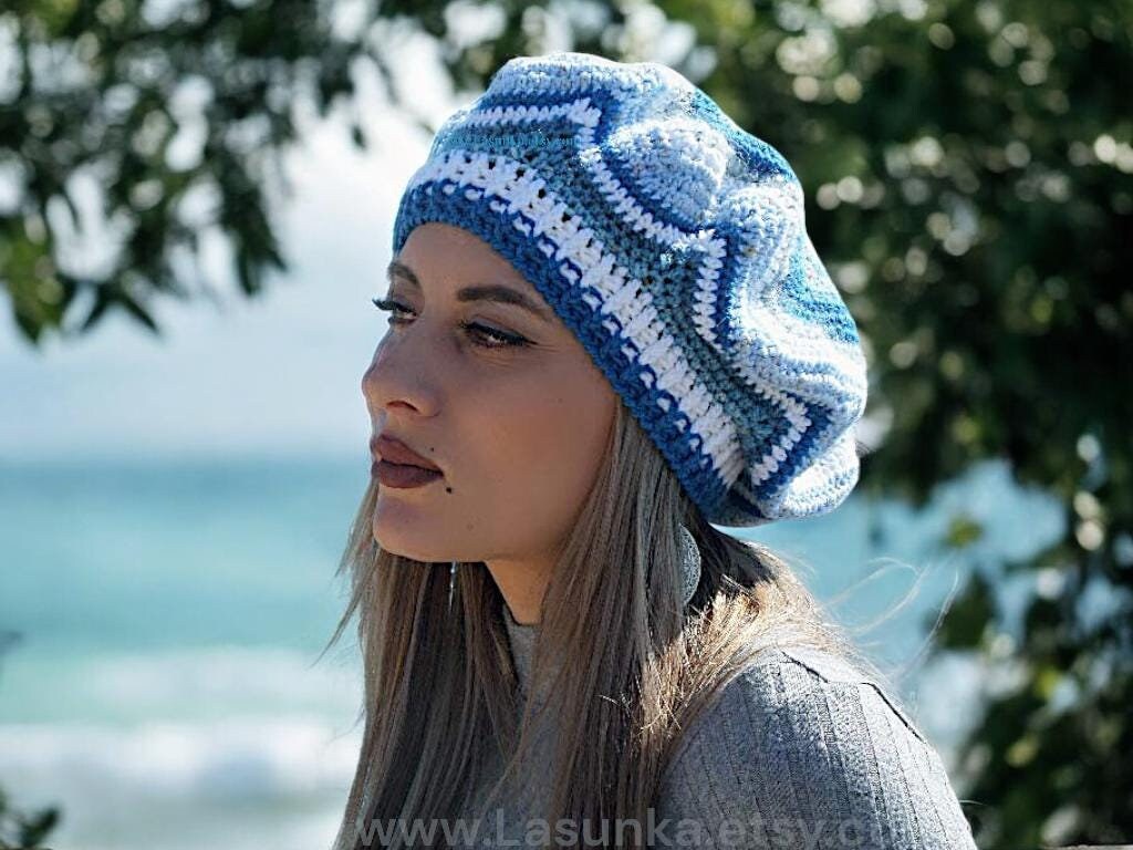 UNISEX KNIT BERET SLOUCH HAT HANDMADE CROCHET BLUE WARM WINTER GEAR OS E1DB5B33-96BD-47D4-8BE1-  main image 2