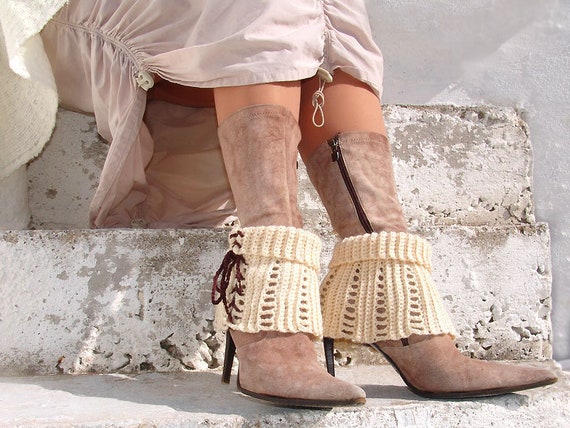 Lasunka Cream Boot Socks Crochet Boot Cuffs Shoe Cover Ankle Warmers