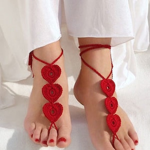 Valentines day gift Red heart barefoot sandals Crochet foot jewelry image 3