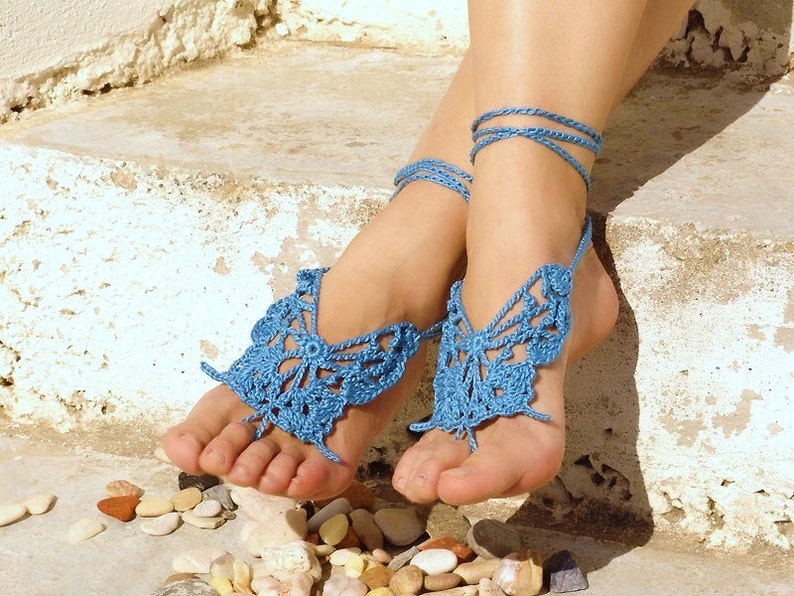 Cream butterfly barefoot sandals Bottomless sandals wedding 21st birthday gift for her Boho barefoot Bottomless sandals wedding Foot jewelry image 5