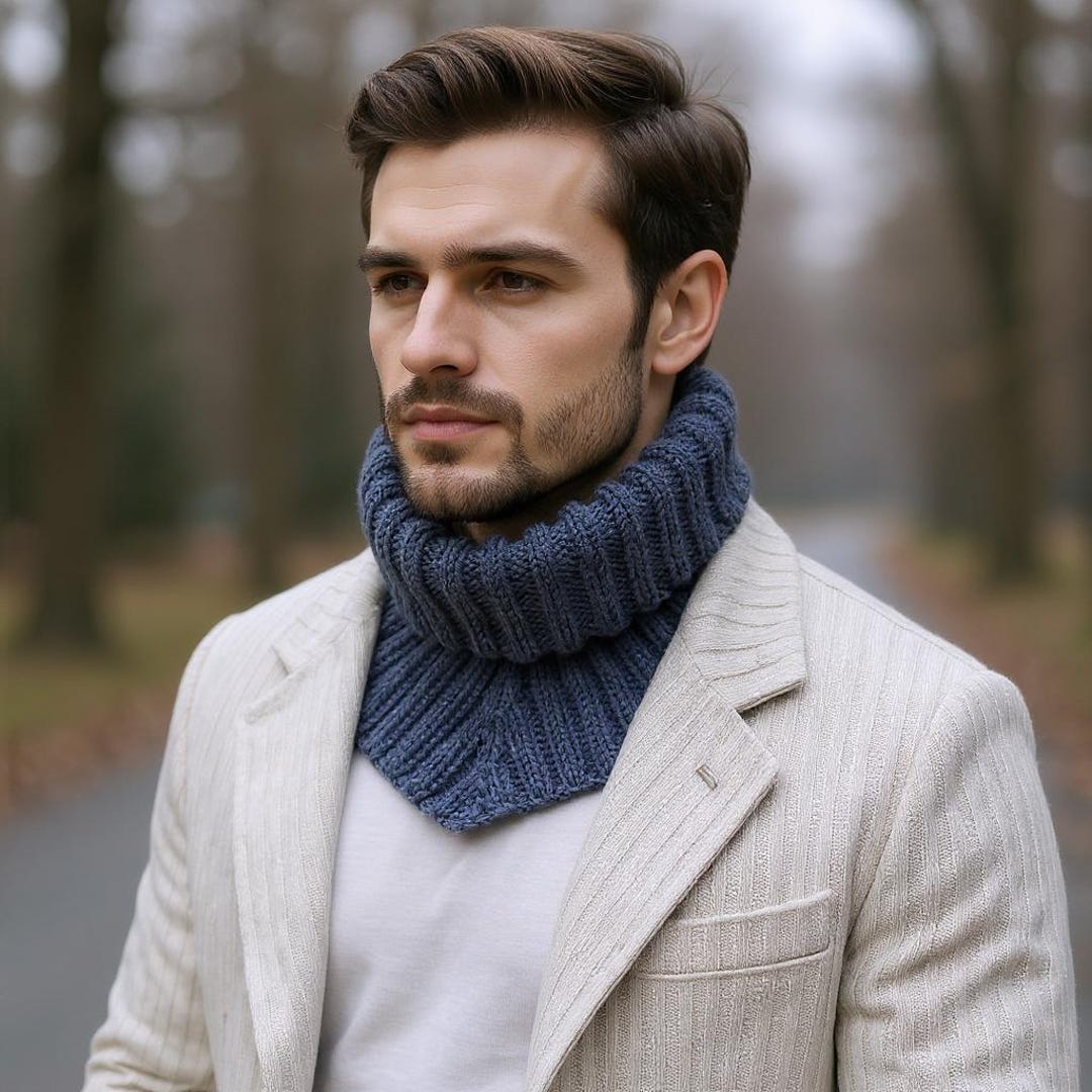 Hand Knit Scarf Mens Neck Gaiter Warm Infinity Scarf Winter Scarf