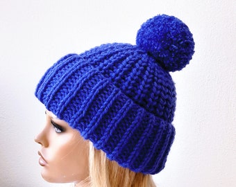 Handknit hat Bobble hat Beanie with pom pom Wool hat women Cute beanie Soft winter hat