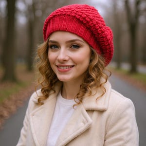 Beige knit beret Slouchy beanie women Alpaca wool beret image 3