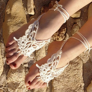 Cream butterfly barefoot sandals Bottomless sandals wedding 21st birthday gift for her Boho barefoot Bottomless sandals wedding Foot jewelry image 2