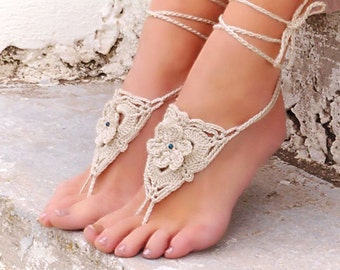 Lace barefoot sandals Boho foot accessory Flower barefoot Footless sandals