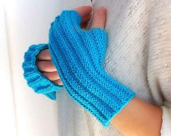 Touch screen gloves Ladies knit gloves Turquoise fingerless gloves Alpaca wool mittens for womens Arm warmers Ribbed gloves