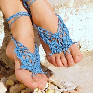 Lace barefoot Butterfly crochet barefoot sandals Beach foot jewelry Crochet anklet image 7