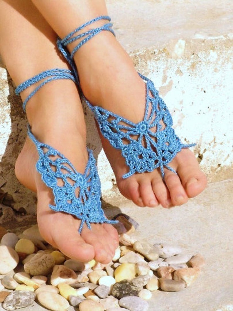 Lace barefoot Butterfly crochet barefoot sandals Beach foot jewelry Crochet anklet image 7