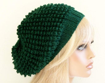 Wool beret Alpaca hat Green beret Slouchy beanie women