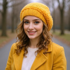 Beige knit beret Slouchy beanie women Alpaca wool beret image 9