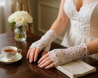 Bridal Gloves Crochet Lace Fingerless Gloves Half Finger Gloves