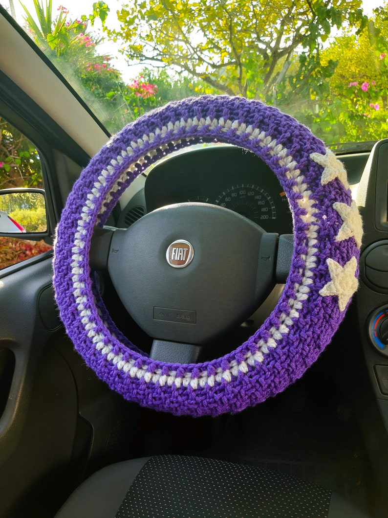 Purple Steering wheel cover Seat belt cover Car wheel cover Car accessories for teens image 2