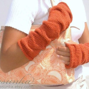 Alpaca arm warmers Green knit mittens Half finger gloves Crochet gloves image 9