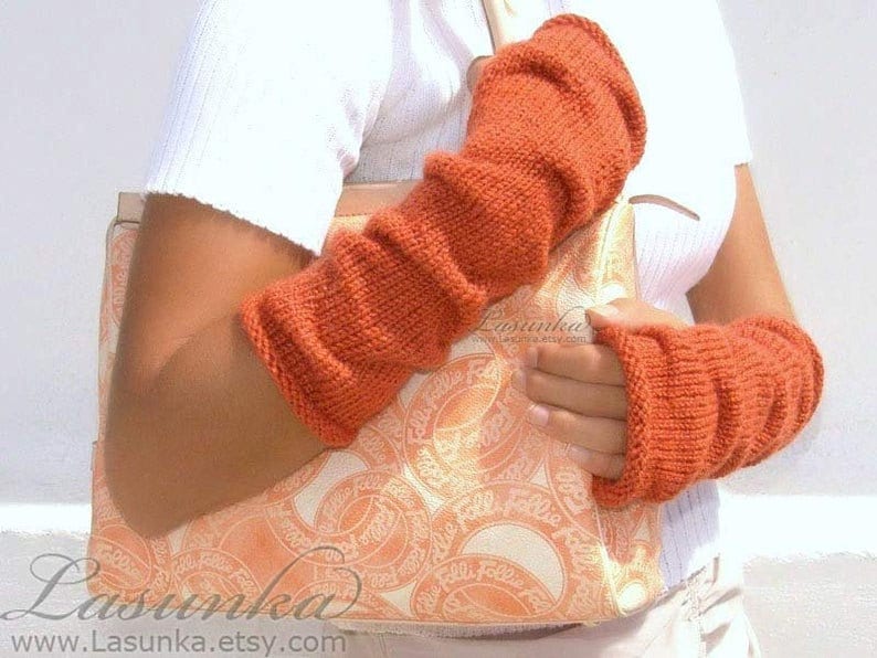 Alpaca arm warmers Green knit mittens Half finger gloves Crochet gloves image 9