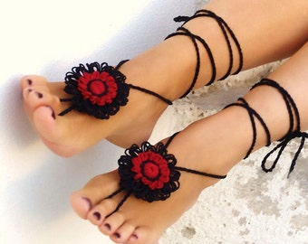 Barefoot sandals Bridal barefoot Flower foot jewelry Crochet beach anklet