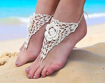 Crochet lace barefoot sandals Foot fetish Footless sandals Flower barefoot Beach foot jewelry Bridal barefoot Soleless sandals