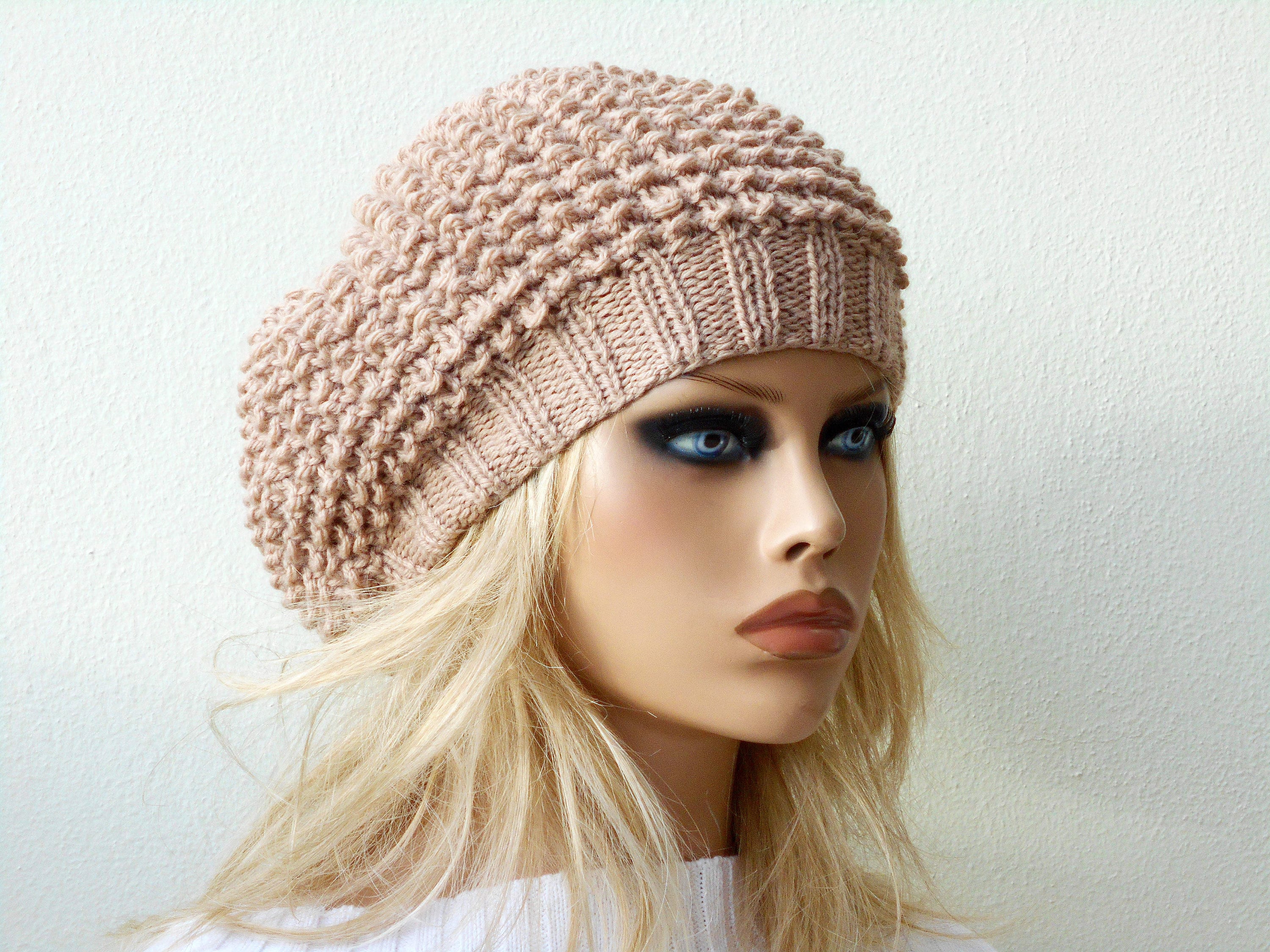 Soft chunky beanie Wool knit beret Cable knit hat Etsy