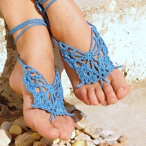 Butterfly foot jewelry Crochet lace barefoot sandals Bridal barefoot image 2