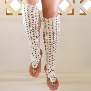 High barefoot Lace leg warmers Crochet Black gladiator sandals image 6