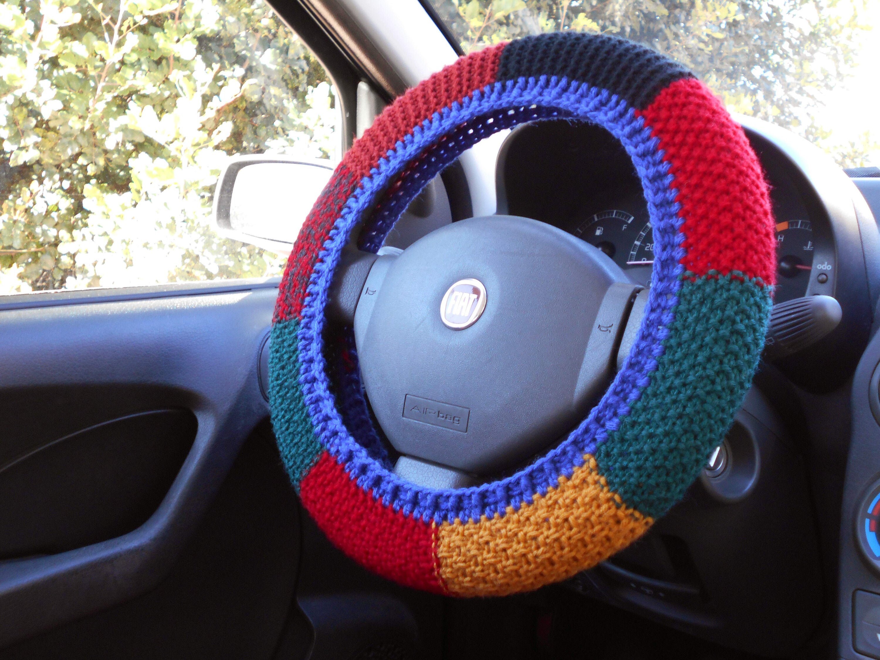 Crochet Daisy Car Steering Wheel Covers Light Yellow Universal 14