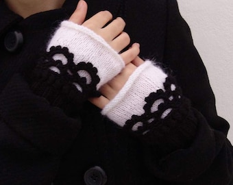 Dark academia gloves Knit hand cuffs Boho gloves Half finger gloves Alpaca wool gloves