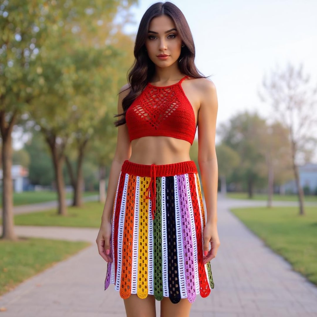 Rainbow Pride Skirt Rave Skirt Mesh Crochet Skirt Colorful Flowy