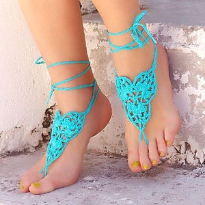 Peach Coral barefoot sandals Crochet footless sandals Sexy foot jewelry Lace barefoot Bottomless sandals wedding Foot fetish jewelry image 10