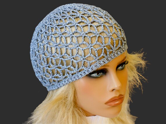 Silver Sparkle Hat Mesh Beanie Crochet Summer Hat Juliet Hat