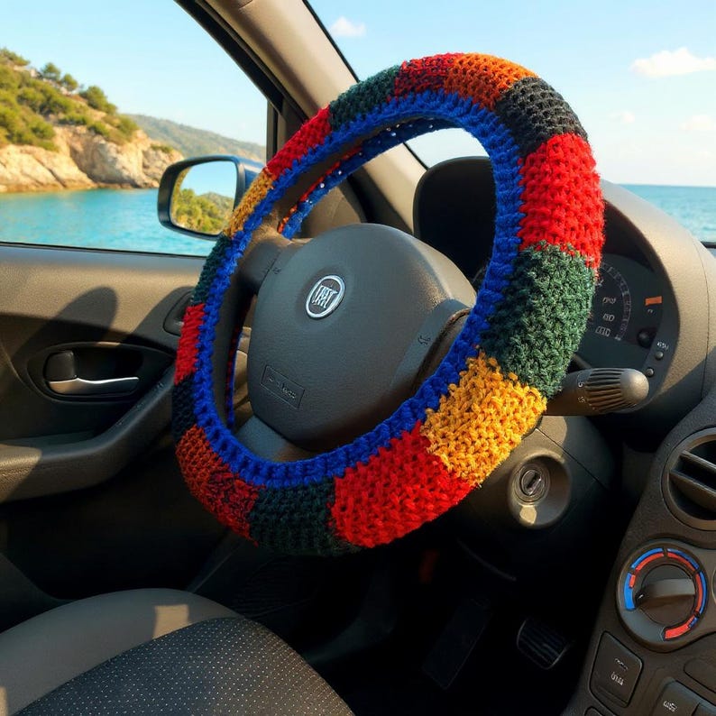 Steering wheel cover Car guy gift Car accessories for teens Colorful car decor Crochet steering wheel image 8