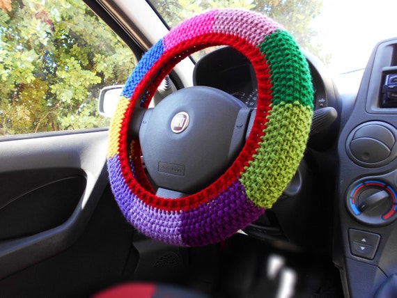 Steering Wheel Cover Aesthetic Car Accessories Preppy Crochet Car Interior  Decor Car Accessories for Women Patchwork Car Decor Rainbow Wheel 