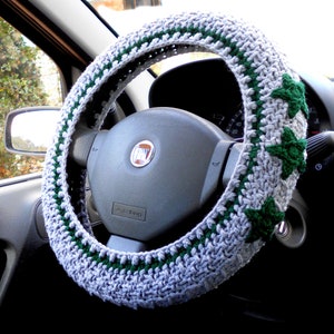 Grey Green crochet wheel cover Car accessories for teens Steering wheel cover