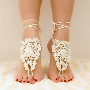 Tan barefoot sandals Boho sandals Bottomless sandals wedding Bridal barefoot Footless sandals Beach wedding Crochet anklets image 7