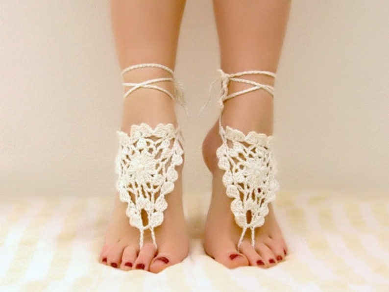 Tan barefoot sandals Boho sandals Bottomless sandals wedding Bridal barefoot Footless sandals Beach wedding Crochet anklets image 7